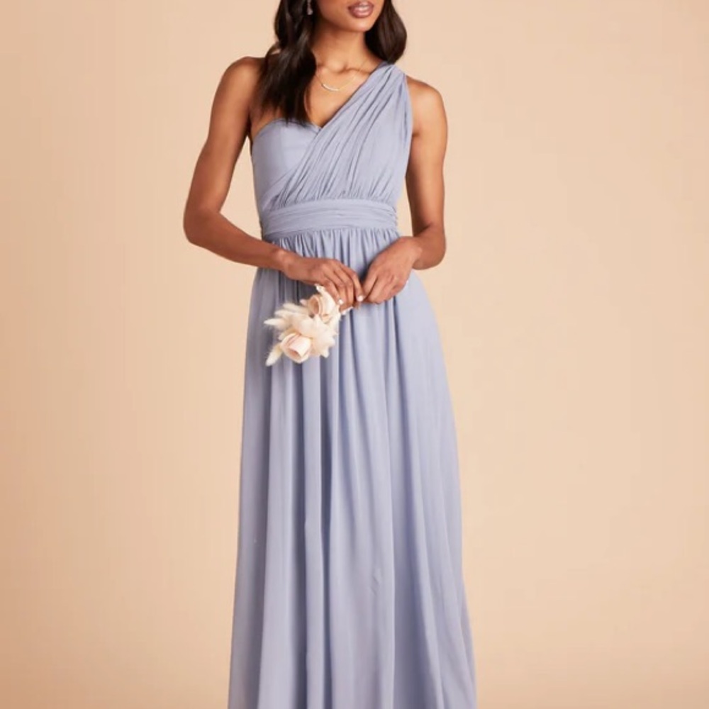 Birdy Grey Blue Asymmetrical Ruched Gown